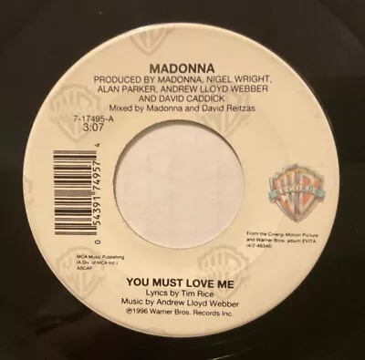 Madonna - You Must Love Me/Rainbow High - 1996 7  45 RPM FREE COMBINE SHIPPING • $6.99