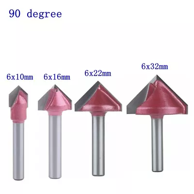 4Pcs 6mm Shank V Groove Router Bit - Angle: 90 Degree Diameter: 10162232mm • $13.82