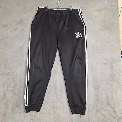 Vintage Adidas Pants Mens Medium Black White Stripes Ankle Zip Jogger Big Logo • $24