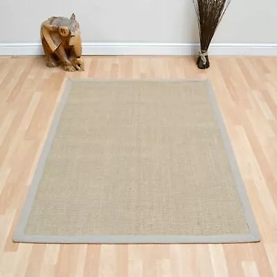 £349.99 • Buy Sisal Kitchen Sage Beige Bordered Rugs In Linen Non Slip Flatweave Cotton Carpet