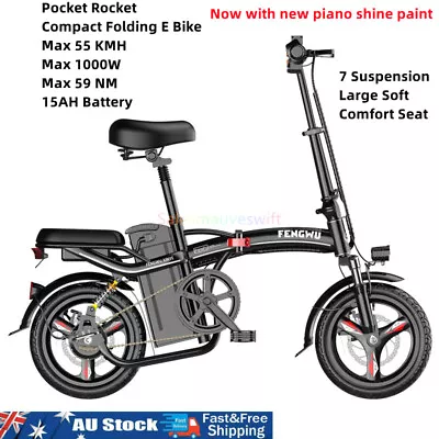 Electric Bicycles 14in Max 55KMH 1000W 59NM 15AH Battery E Bike Compact Foldable • $915