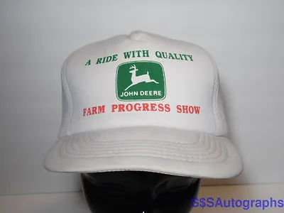 Vintage 1980s JOHN DEERE LOGO Farm Progress Show ADVERTISING Snapback Hat Cap • $28.31