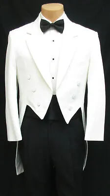 Men's White Tuxedo Tailcoat With Satin Lapels Long Tails Wedding Prom Mardi Gras • $69.99