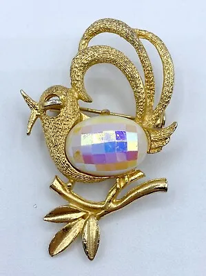 B1-437 Vintage Gold Brooch Pin 2  Animal Bird Chirping Jelly Belly Rhinestone • $4.99