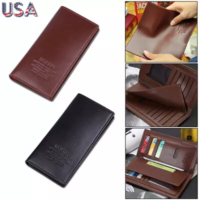 Genuine Leather Men Long Wallet Pockets ID Card Clutch Bifold Purse Checkbook • $9.98