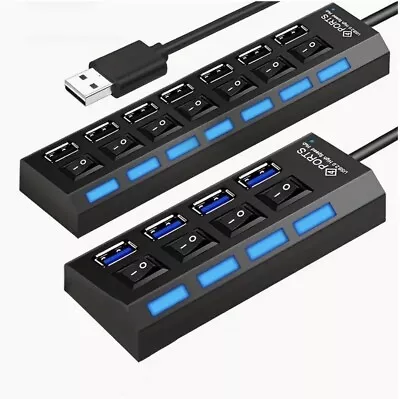 US 4/7 Port USB 2.0 Hub LED Powered High Speed Splitter Extender Multi Adapter • $6.99