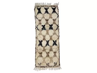 Moroccan Handmade Vintage Rug 2'4x6'5 Berber Geometric Brown Wool Tribal Carpet • $360