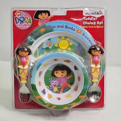 Munchkin Dora The Explorer Toddler Kids 4pc Dining Set Plate Bowl Fork Spoon New • $40.45