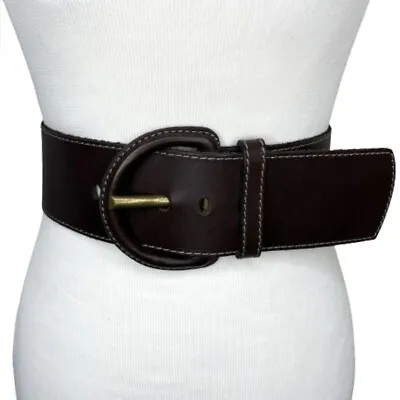 Banana Republic Wide Leather Belt Brown M 29-33” High Waist Cinch Big Buckle Vtg • $31.99