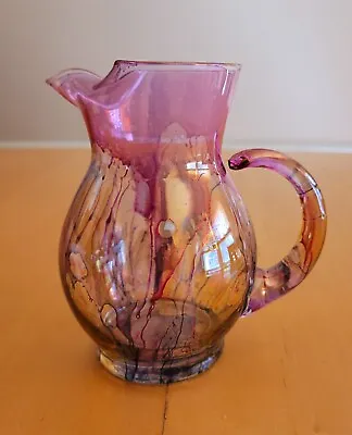 Vintage Art Glass Hand Blown Small Multi Color Drip Pink Glass Pitcher/Creamer • $8