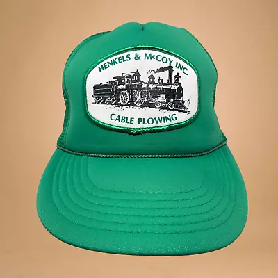 Vtg Henkels & McCoy Railroad Cable Plowing Green Snapback Trucker Rope Hat Cap • $18.89