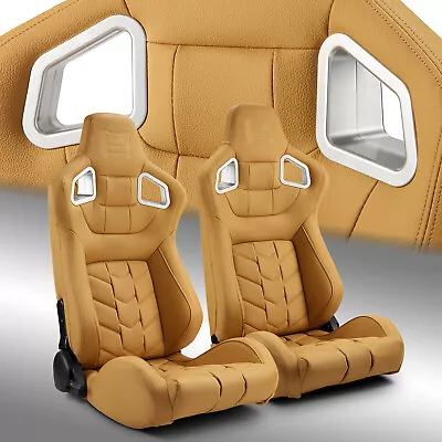 $365.50 • Buy Beige PVC Reclinable Pure Series Sport Racing Seats Pair W/Slider Left/Right