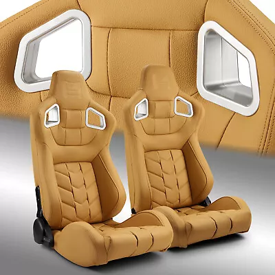 Beige PVC Reclinable Pure Series Sport Racing Seats Pair W/Slider Left/Right • $341.98