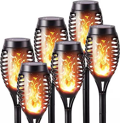 6 Pack Solar Flickering Dancing Flame Lights Waterproof Solar Torch Lights For O • £28.84