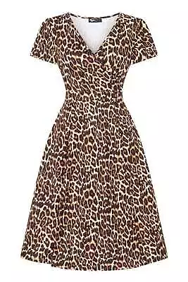 Lyra Dress - Leopard Print 16-32 Stretch Wrap Lady V Vintage London Retro 50s • £60