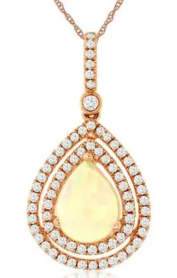 1.60ct Diamond & Aaa Opal 14kt Rose Gold Pear Shape Double Halo Floating Pendant • $1553.01