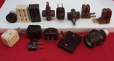 LOT Of 14 Vintage MCM Bakelite WINKER Electrical Plugs Adapters Assortment    -J • $39.97