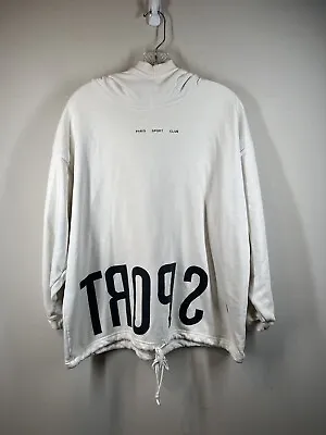 Vtg Y2K Paris Sport Club Funnel Neck Hooded Hoodie Drawstring Sweatshirt Sz L • $29.97