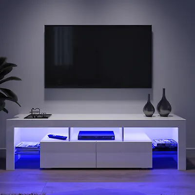 £117.99 • Buy Modern TV Unit Cabinet Stand With LED Light 160cm White High Gloss Doors Storage