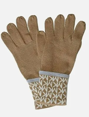 Nwt Women's Michael Kors Camel Brown Knit Monogram Gloves One Size  • $19.49