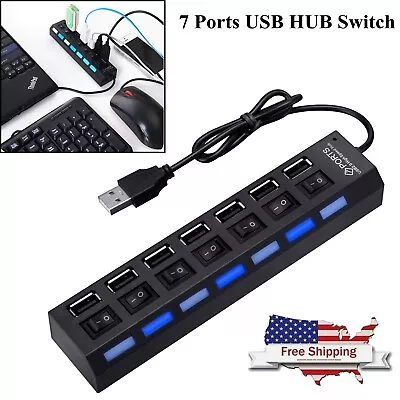 US 7 Port USB 2.0 HUB LED Powered High Speed Splitter Extender Cable Adapter • $7.90