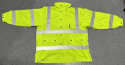 Class 3 High Visibility Reflective Waterproof Safety Hi Vis Rain Jacket & Hood • $26.95