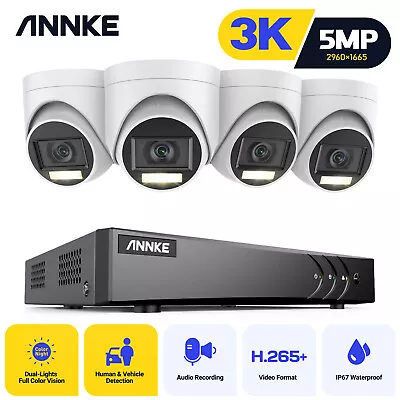 ANNKE 8CH DVR 5MP Audio Security Camera System H.265+ AI Detection Outdoor Color • $140.24