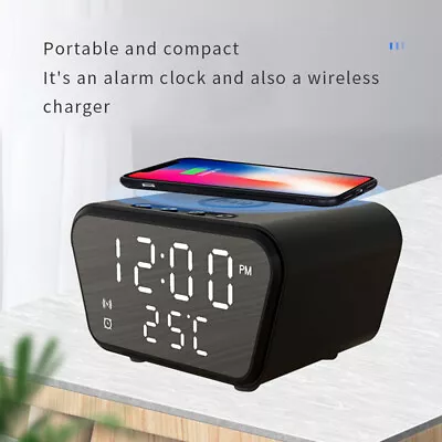 4 In 1 Wireless Charger Dock 15W Phone Fast Charging Station Digital Alarm Clock • £20.39