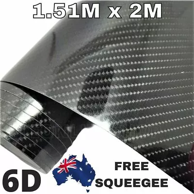 1.51M X 2M 6D BLACK GLOSS CARBON FIBER FIBRE CAR VINYL WRAP FILM ROLL AIR RELEAS • $39.99