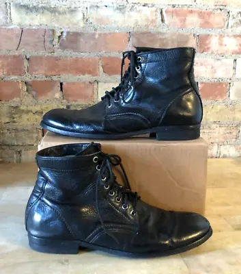 VTG FRYE Men's Black Leather Lace Up Ankle Combat Boots - Size 11 • $70