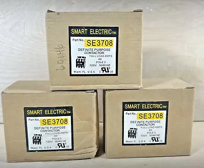 Lot Of 3 Definite Purpose Contactor SE3708 40 Amp 3 Pole  120 Volt Coil • $48