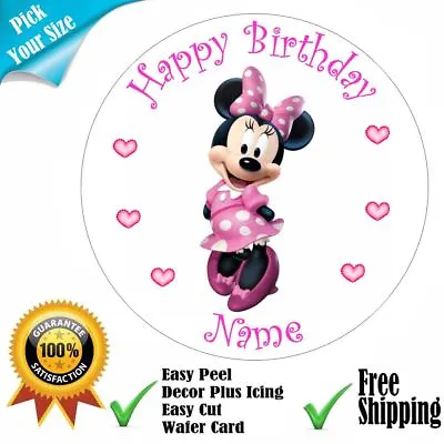 Inspired By Minnie Mouse Pink Bow Personalised Edible Cake Topper Icing Or Wafer • £5.50