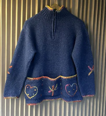 £75 • Buy Vintage Pachamama Heart Jumper Pockets Wool Cotton Handknit Handmade Amano Style