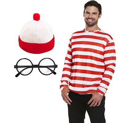 Mens Red White Stripped Kit Fun Stag Do Book Find Week Fancy Dress One Size • £13.98