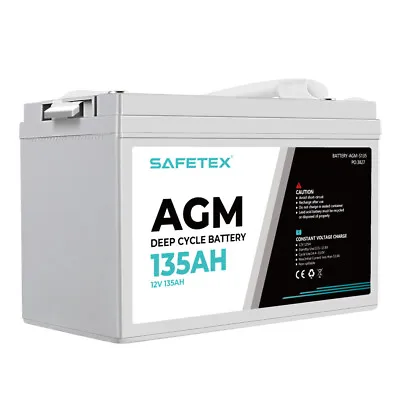Safetex 12V 135Ah AGM Deep Cycle Lead Acid SLA Battery Solar Caravan Camping • $235.99