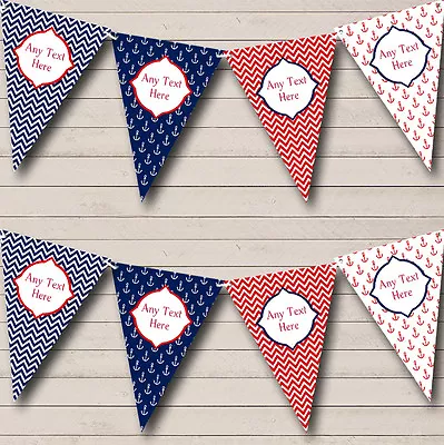 Red White Blue Nautical Anchor Chevron Birthday Party Bunting Banner • £4.99