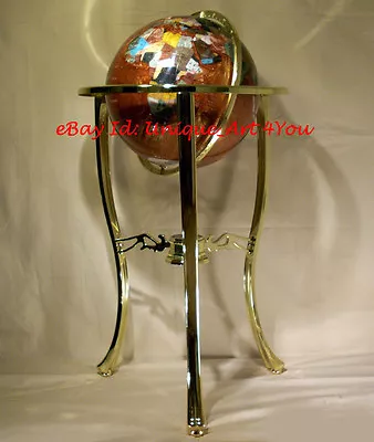 36  Tall Amber Pearl Gemstone World Globe With Tripod Gold Floor Stand • $499.99