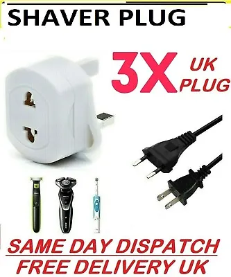 £4.99 • Buy 2-Pin To 3-Pin UK Shaver Adapter Plug Socket Converter EU European Euro Europe