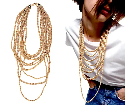  Zara Long Goldcoloured Metal Twisted Multi-row Necklace New • £69.99