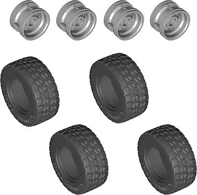 LEGO Black Tire 49.5x20 (x4) And Light Bluish Gray Wheel 30.4mm X 20mm (x4) NEW • $23.59