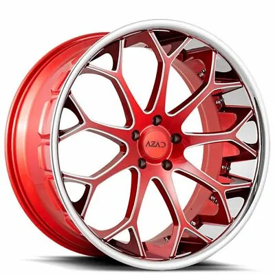 22  Staggered Azad Wheels Az99 Candy Red Milled With Chrome Ss Lip Rims • $2390