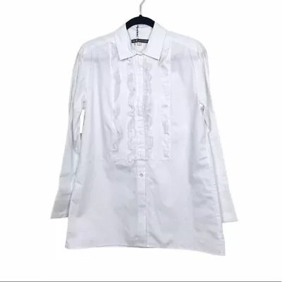 $385.22 • Buy AlexaChung White 100% Cotton Ruffle Front Bib Poplin Shirt NWT Size US 4