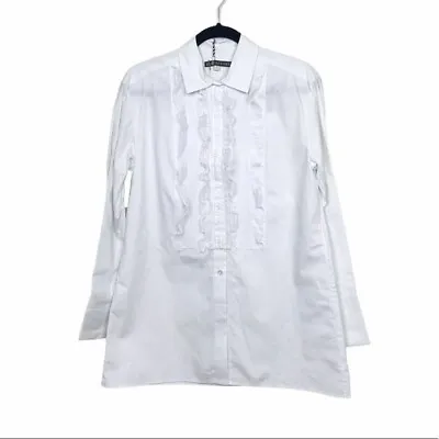 AlexaChung White 100% Cotton Ruffle Front Bib Poplin Shirt NWT Size US 4 • $396.23