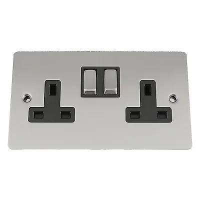 £9.99 • Buy 13 Amp Wall Plug Socket Double 2 Gang In Brushed Satin Matt Chrome Flat Style