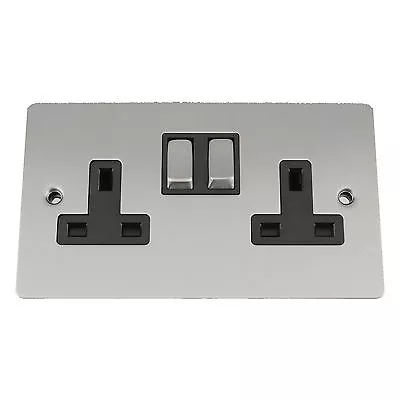 £9.99 • Buy 13 Amp Wall Plug Socket Double 2 Gang In Brushed Satin Matt Chrome Flat Style