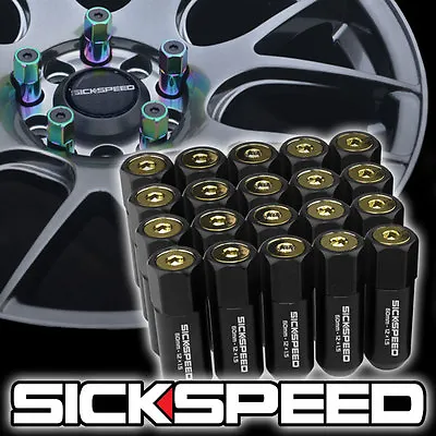 Sickspeed 20 Pc Black/24k Gold Caps Aluminum 60mm Lug Nuts Wheels 12x1.5 L07 • $60.25