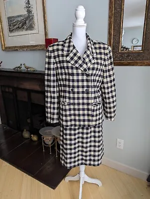 Vtg 90s Jones New York Large Wool Skirt Suit Set Check Plaid Cream Black FLAWS • $19.99