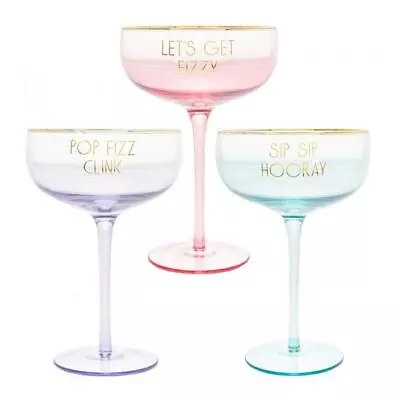 Let's Party Coupe Gin Glass Coloured Slogan Cocktail Glassware Womens Gift Box • £9.99