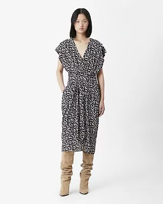 Étoile Isabel Marant Black Almeya Midi Dress Abstract-Print High Low S 228993 • $64.99