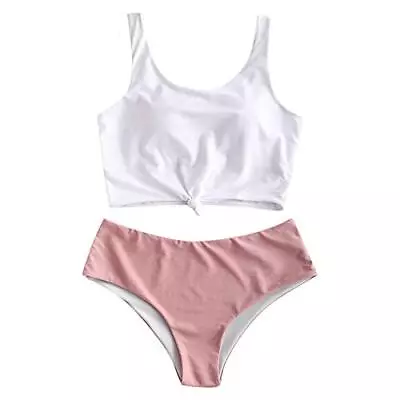 ZAFUL Womens Knotted Front Tankini Set High Waisted Bikini Scoop Neck Swimsuit • $7.99